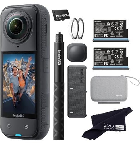 Insta360 X5 Essentials Bundle-8K Waterproof 360 Action Camera|Bundle Includes Selfie Stick, Extra Battery, Utility Fast Charge Case, Standard Lens Guards, Lens Cap, Carry Case(512GB)