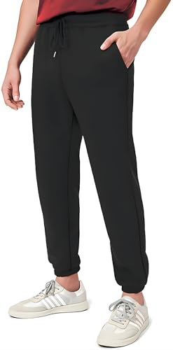 MnZFits Joggers for Men Fleece Cuffed Tracksuit Bottoms - Sweatpants Breathable with Elasticated Waist, Adjustable Drawstring, Back & Side Pockets (UK, Alpha, XL, Regular, Regular, Black)
