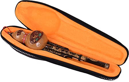 Handmade Hulusi Flute C Key Gourd Instrument Black Bamboo Pipe for Music Lovers with Case and Knot
