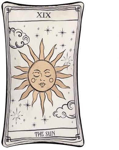 furn. Celestial Stories Cushion Cover – Sun Tarot Inspired Velvet Embroidered Decorative Case (Linen/Black - 30x50cm)