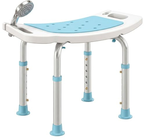 HOMCOM Sedia da doccia, altezza regolabile, sgabello da doccia con telaio in alluminio e piedini antiscivolo, sgabello per vasca da bagno per disabili anziani e disabili, turchese