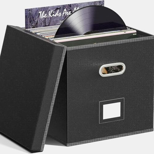 CHSG Boîte de rangement pour disques vinyles, rangement pour albums, CD, passeports, magazines, dossiers, classeur de documents, boîte de rangement avec
