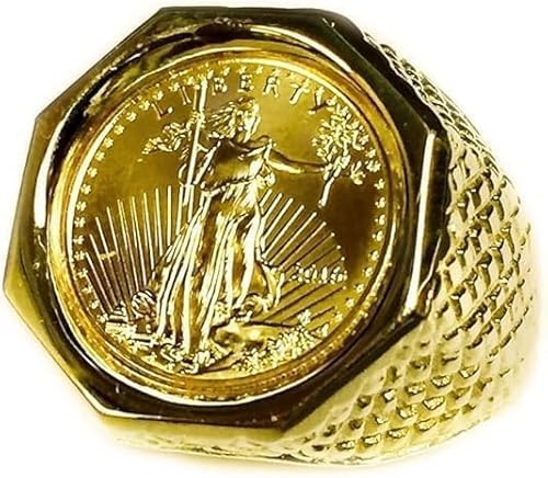 Finecreation_usa-925 Sterling Silver American Liberty Coin in 14k Yellow Gold Finish Men's Engagement Ring (white, 7)