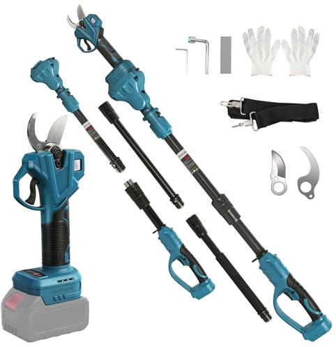 Cordless Pruning Shears Compatible with Makita 18V Electric Pruning Shears with Extension Pole up to 4.57m Range, LCD Display 35 mm Battery Pruning Shears & Loppers for Garden (No Battery)