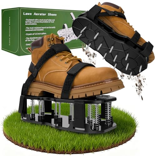 ZDDGNN Zapatos Aireador Cesped, Zapatos con Clavos Preinstalados de Doble Capa con Clavos Largos, Correas Ajustables con Cierre, Duraderos y Autolimpiables para Jardines, Suelos y Céspedes