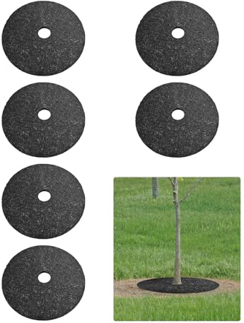 Garvee Barrière Anti-Mauvaises Herbes pour Arbres - Tapis de paillage Rond en Caoutchouc Robuste, réutilisable, Protection des Racines, sans agrafes, idéal pour Le Jardinage - Noir, 6pcs20in
