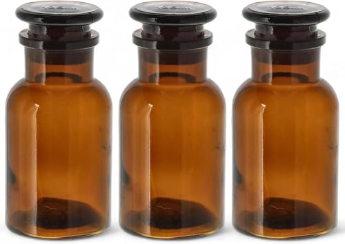 3 x apoteksflaskor med bred hals med glaslock för labb, rund, grön, 60 ml