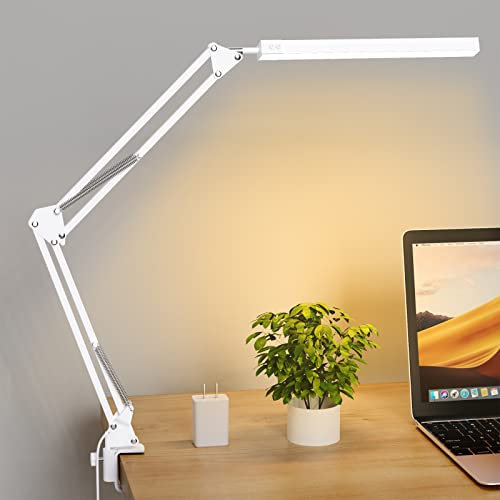 Upgrade Swing Arm LED Desk Lamp with Clamp, 80 LED Beads, 5 Color Modes & 11 Brightness Levels, 360° Adjustable Arm, Eye-Caring Light CRI95, Timer & Memory Function, for Office, Study, Crafting