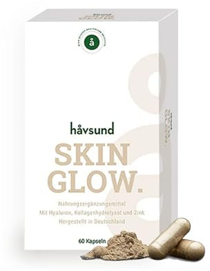 håvsund SKIN GLOW Hautvitamine für Frauen (60 Kapseln) • Haut Vitamine mit Hyaluron, Kollagen, Biotin & Zink • Zum Erhalt normaler Haut, Haare & Nägel • 100% natürliche Kollagen Kapseln