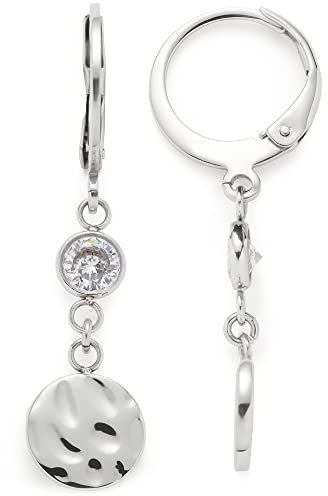 Leonardo Jewels Milou Ohrhänger, Ohrringe aus Edelstahl mit Plättchen-Anhänger rund, Zirkonia-Stein, silber 3,4 cm lang, Damen Schmuck, 1 Paar, 022489