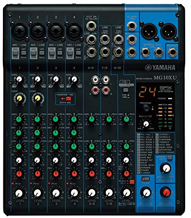Yamaha MG10XU 10-Channel Analog Mixer, with 4 Microphone Preamps, 3 Dedicated Stereo Line Channels, 1 Aux Send, EQ, 1-knob Compressors, and Digital Effects