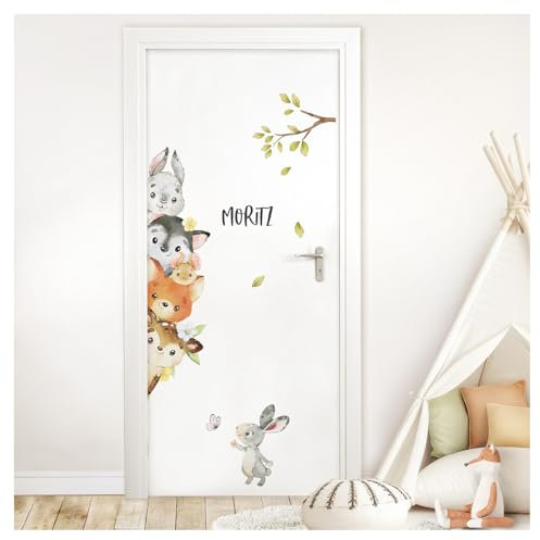 DEKO KINDERZIMMER Wandsticker Türaufkleber mit Name für Kinderzimmer Safari Tiere Wandtattoo Babyzimmer Dschungel Wandaufkleber Wanddeko DK1053-03