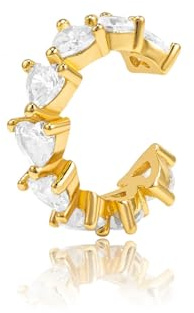Brandlinger ® Ear Cuff Silber 925 (1 Stück). Ohrklemme Herz mit weißem Zirkonia Stein Schmuck Damen vergoldet mit 18 Karat (Silber und Gold) für Frauen und Mädchen. Durchmesser Ear Cuff 15mm.
