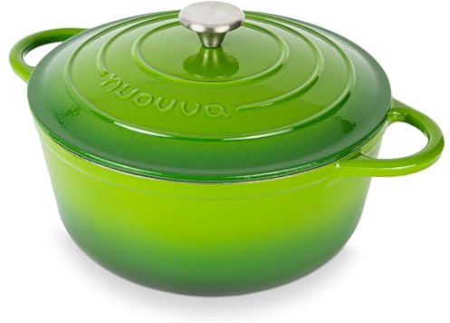 Nuovva Enamelled Cast Iron Dutch Oven Pot with Lid – 6.4 Quart Casserole Dish – Ceramic Dutch Oven for Bread Baking, Roasting, Braising & Stews – Oven Safe up to 500°F – 28cm Green