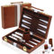 YUJUVI Backgammon Set Koffer für 2 Spieler Klassisches t 11 Zoll Brettspiel mit Hochwertiger Ledertasche Tragbares und Reise Backgammon-Set (11 Zoll, Braun)