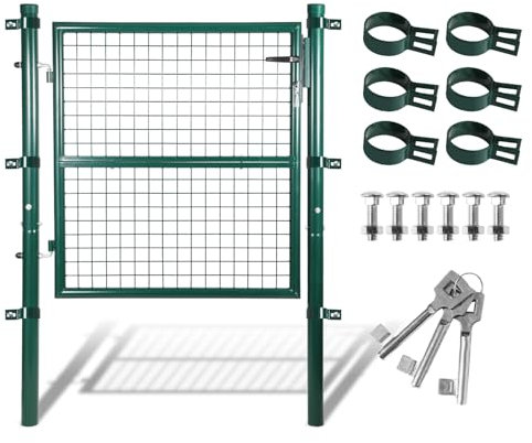 Jaxguom Gartentor Grün, 100x100cm Gartentür aus verzinktem Stahl, Zauntür Hoftür inkl.Schloss Türklinke und 3 Schlüsseln, Zauntor Zaun Robust und Langlebig, Wetterfest