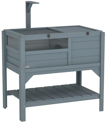 PawHut Maison enclos pour Tortues sur Pieds avec étagère de Rangement - en Bois de Sapin - Interieur et extérieur - dim. 103H x 84L x 51l cm Gris