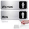2 targhette per WC in alluminio spazzolato, per porta del bagno, da donna, da uomo, con chiusura adesiva, per uffici commerciali e ristoranti, 22,9 x 7,6 cm, colore argento