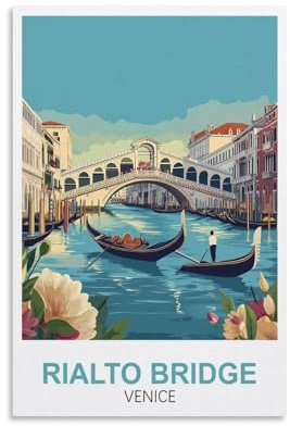 Vintage Metal Tin Sign Rialto Bridge Venice Garden & Kitchen Poster, Inspirational Sign Home Wall Art Decor for Home Kitchen Bar Club Decoration 30x40cm