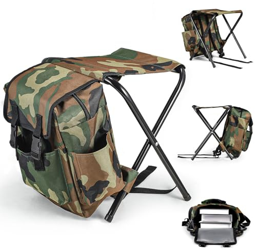 GartWerk Fishing Backpack, 2 in 1 Folding Camping Chair with Backpack Waterproof, Foldable Fishing Tackle Bag with Stool Seat 100kg Max, 10L Backpacking Fishing Stool for Hiking Picnic Travel