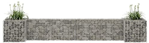 Sophrelle Jardinera de gaviones Forma de H Alambre de Acero 260x40x40 cm Plateado,145658