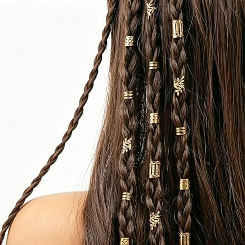 Lot de 80 Pièces Bijoux de Cheveux Dorés | Accessoires Réglables pour Tresses et Dreadlocks, pour Hommes, Femmes, Garçons et Filles