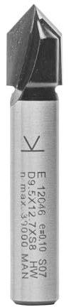 ENT 12046 V-spårfräs och bokstavsfräs i hårdmetall, skaft (S) 8 mm, diameter (D) 9,5 mm, NL 12,7 mm, E 90°, SL 32 mm