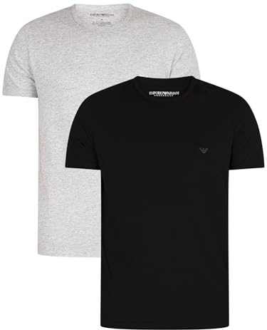 Emporio Armani Underwear 2-Pack Crew Neck T-Shirt Pure Cotton, Maglietta a Maniche Corte Uomo, Nero/Grigio (Black/Melange Grey), L