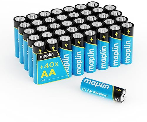Maplin 40x AA LR6 1.5V Alkaline Batteries High-Performance Leak-Proof Cells, Long Shelf Life, Perfect for Christmas Lights, Decorations, TV remotes & Battery Motorised Toys