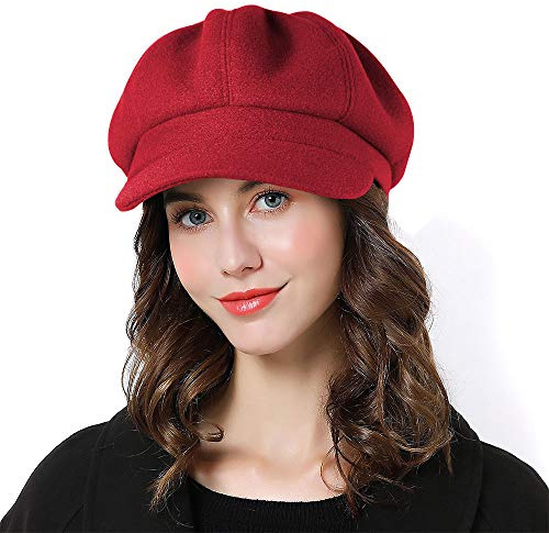 Sumolux Women Beret Newsboy Hat French Wool Cap Classic Autumn Spring Winter Hats Red