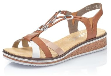 Rieker Femme Sandales V3657, Dame Sandales Fines,Chaussure d'été,Sandale d'été,Confortable,Plate,Marron (Braun Kombi / 81),39 EU / 6 UK