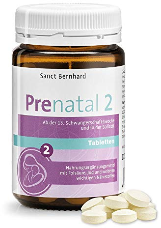 Sanct Bernhard Prenatal 2 Tabletten | Folsäure, Jod, Calcium, Vitamin C, Zink & Vitamin-B-Komplex | 100 Tabletten