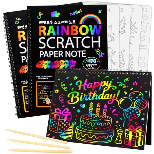 Mocoosy 3 Pack Rainbow Scratch Art Paper Notebooks, Spiral Bound Magic Scratch Pads for Kids Arts Crafts Supplies, Black Sketch Note Coloring Activity Book Travel Games Gifts for Girls Boys