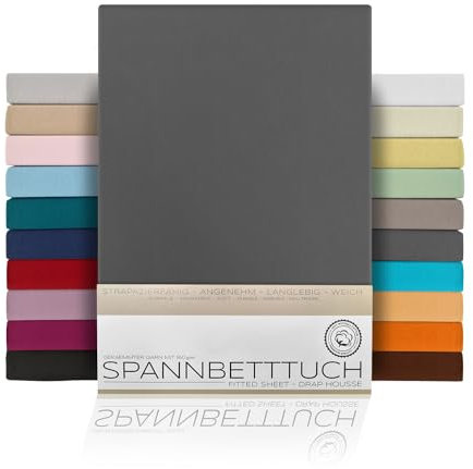 BEAUTEX Spannbetttuch Bettlaken aus Baumwolle, Premium Jersey Stoff 160g/m², Größe und Farbe wählbar (Standard - 140x200x30 cm, Dunkelgrau)