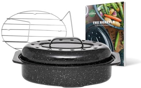 GRANITEWARE - Cocotte Roaster en acier émaillé - Petit format - Grille inox + livre de recette