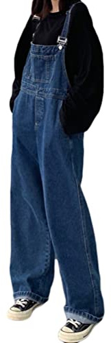 Minetom Combinaison Femme Salopette en Jeans Slim Jumpsuit Pantalon Casual Salopette à Bretelles en Denim avec Poches D Bleu Foncé XL
