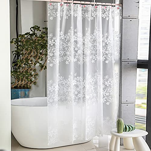 Vllcsla Tenda Doccia Antimuffa Impermeabile Fiore 240x200 cm, 240 cm Largo Tenda Doccia, 200 Altezza, Tende da Vasca Bagno con Ganci a U, Tende Bagno Angolare Bianca Fiore, Llavabili, Idrorepellenti