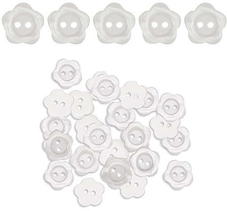 jeufun 2 Hole Flower Resin Button Cardigan Pearlescent Sewing Baby Button, 30pcs White Buttons, for and Kids Knitting Cardigans DIY Handmade Crafting Decor, 15 mm
