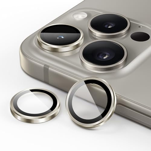 JETech Camera Lens Protector for iPhone 15 Pro 6.1-Inch and iPhone 15 Pro Max 6.7-Inch, 9H Tempered Glass Metal Individual Ring Cover, HD Clear, 1 Set (Natural Titanium)