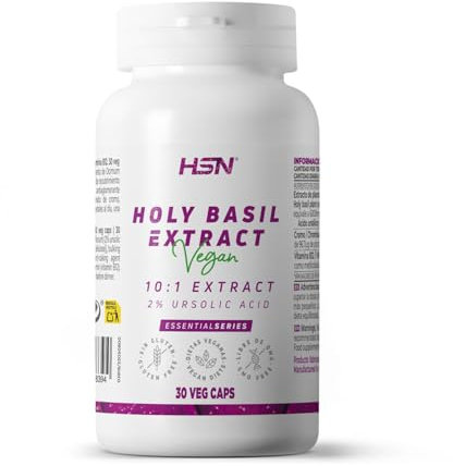 Holy Basil – Extracto de Albahaca Sagrada - de HSN | 30 Cápsulas Vegetales 6000mg Planta Ocimum tenuiflorum - 2% Ácido Ursólico - ALTA Concentración por Dosis Diaria | No-GMO, Vegano, Sin Gluten