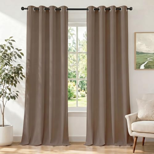 Ystyle Cortinas Salon Dormitorio 2 Piezas, 140×300cm, Cortinas Exterior Terraza Impermeable, Cortina Opacas Modernas Pesante con Ojales, Cortinas Termicas Aislantes Frio Y Calor, Café Claro