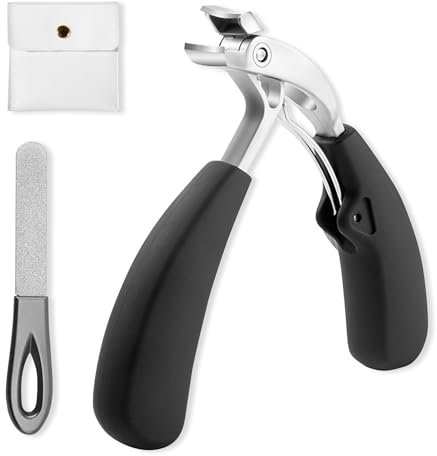 304 Edelstahl Nagelknipser, Nagelknipser für dicke Nägel, Wide Kieferöffnung Nagelzwicker mit abgewinkeltem Kopf, scharfe schräge Zehennagelknipser, mit Nagelfeile & PU Aufbewahrungstasche (schwarz).