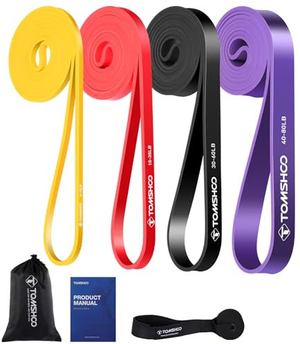 TOMSHOO Fitnessbänder Widerstandsbänder, Resistance Bands Set, Klimmzug Bänder trainingsbänder mit Türanker, Terrabänder mit Aufbewahrungstasche, Fitnessband für Muskelaufbau,Yoga, Pilates - 4er Set