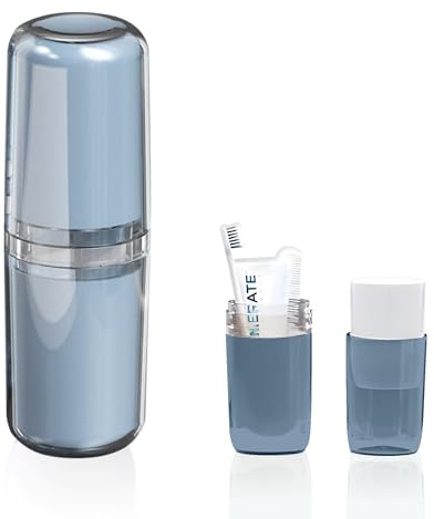Porta Spazzolino e Dentifricio da Viaggio 4 in 1 Portatile Portaspazzolino Custodi in Plastica Antipolvere Antibatterico per Casa Viaggi Famiglia Campeggio Scuola Lavoro (Blu)