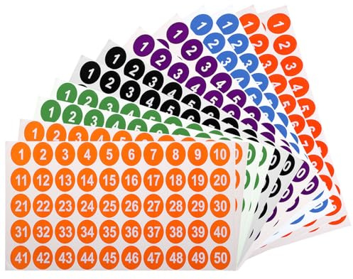 QUARKZMAN 12 ark rund sifferdekal set 1–50 vinyl i följd nummer självhäftande etiketter nummer kontor klassrum dekal förvaringslåda (1 tum vardera)