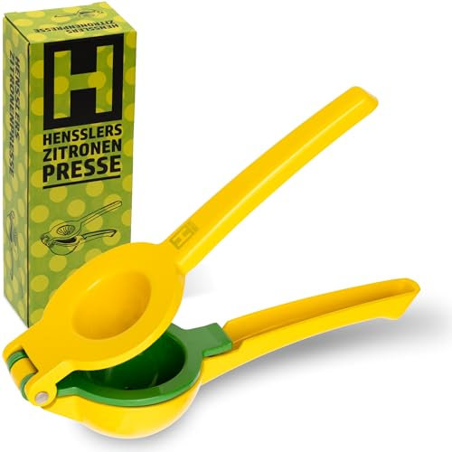 HENSSLERS® Zitronenpressen Handpresse [ROSTBESTÄNDIG] - Kleine Zitruspresse Manuell für Zitronen & Limetten - Limettenpresse mit Aluminium - Lemon Squeezer - Hand Zitronenpresse (7,5cm Durchmesser)