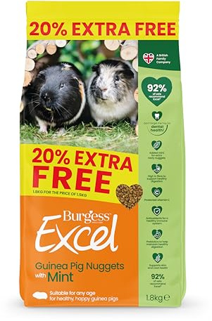 Burgess Excel Marsvinsfoder med mynta, 1,8 kg – marsvinsnuggets för vuxna marsvin – fiberrik, mynta marsvinspellets