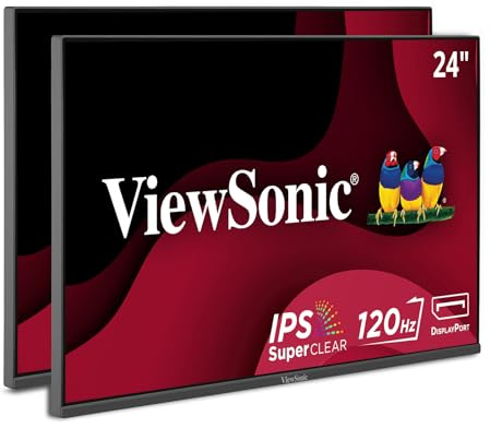 ViewSonic VA2456A-MHD_H2 24 Inch 1080p Dual Pack Head-Only Monitors, IPS Display with 120Hz for Dual-Screen Home and Office Setups, HDMI, DisplayPort, and VGA Inputs