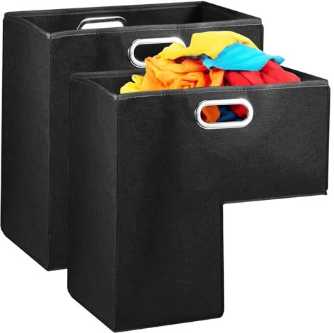 2 cestas de escalera con mango de acero inoxidable, cesta de escalera en forma de L para zapatos, mantas, juguetes, organizador de escalera de fieltro de 16.5 x 10 x 16.5 pulgadas, organizador de