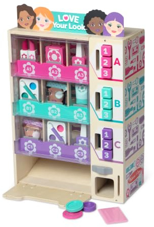 Melissa & Doug Beauty Kiosk Wooden Vending Machine Salon Play Set